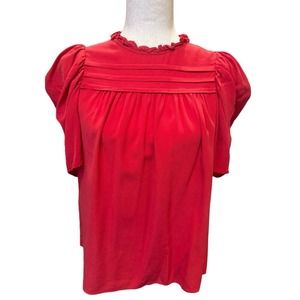 Ulla Johnson Womens‎ Red Silk Short Puff Sleeve Ruffle Collar Blouse Top 4